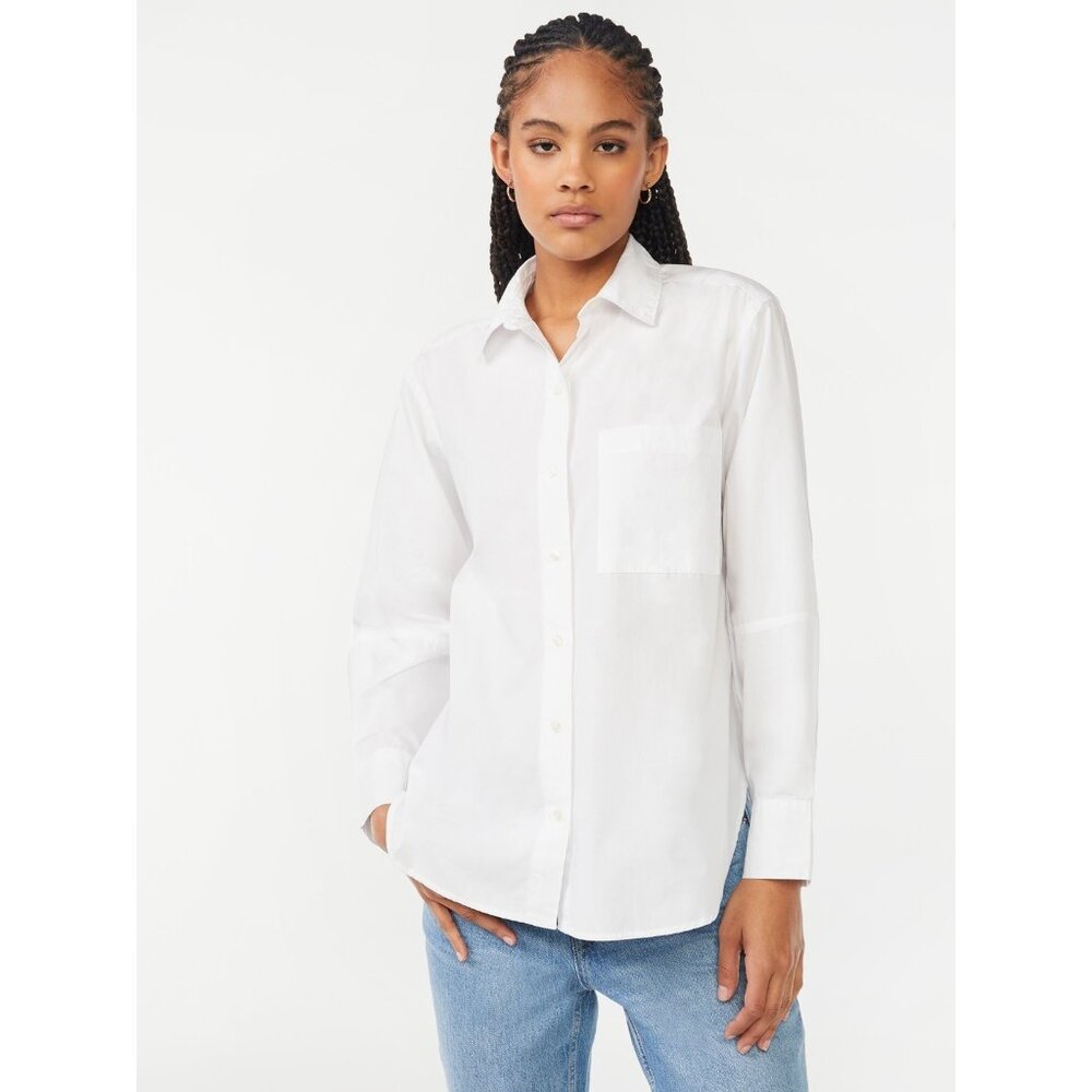NWT Free Assembly White Cotton Button Down Tunic Shirt Womens Size Medium